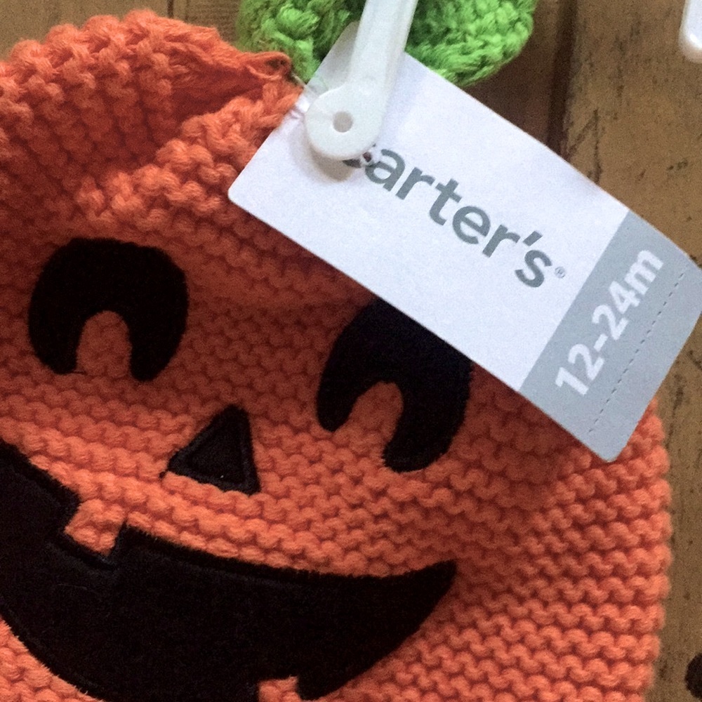 BABY HAT PUMPKIN CARTER STRETCH KNIT HAT 🎃 HALLOWEEN 12 24 MONTHS NWT - Picture 3 of 6
